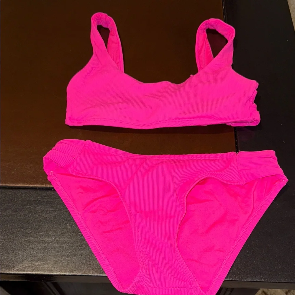 Becca Hot Pink Ribbed Two-Piece Bikini - Picture 1 of 3